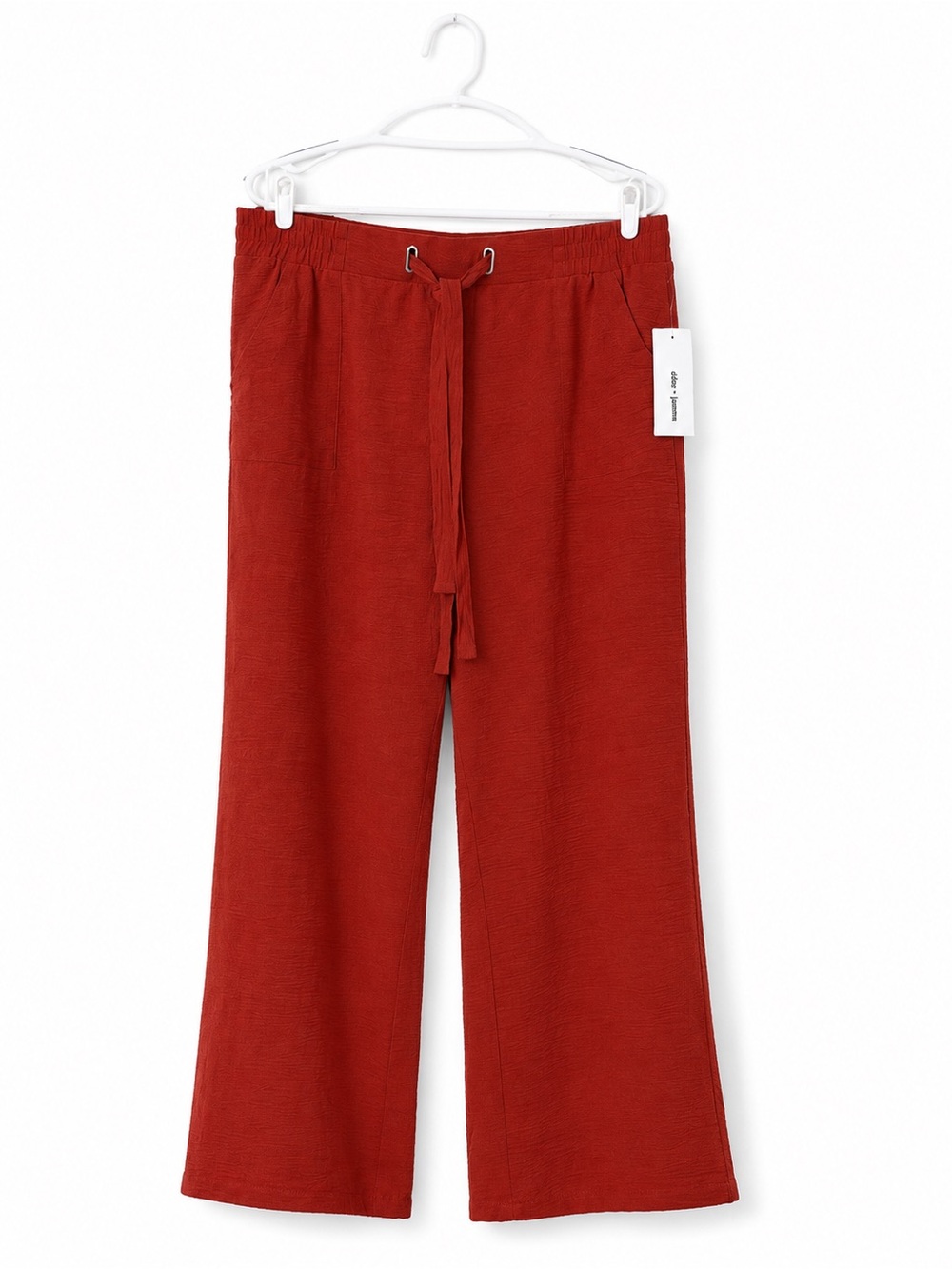 Relaxed Wide-Leg Drawstring Pants — Rust Red